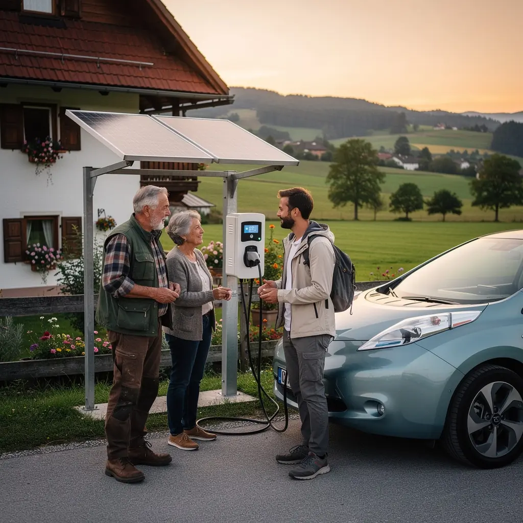 Sonnenkollektoren auf dem Dach einer modernen Ladestation