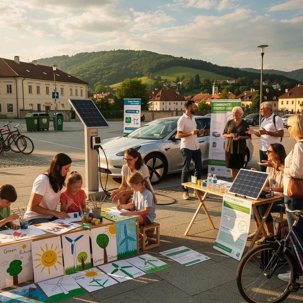 Eine moderne Ladestation fГјr Elektrofahrzeuge, umgeben von Sonnenkollektoren, die erneuerbare Energie nutzen.