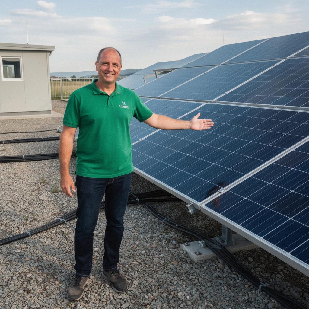 Solarmodule auf dem Dach einer Ladestation für Elektrofahrzeuge.