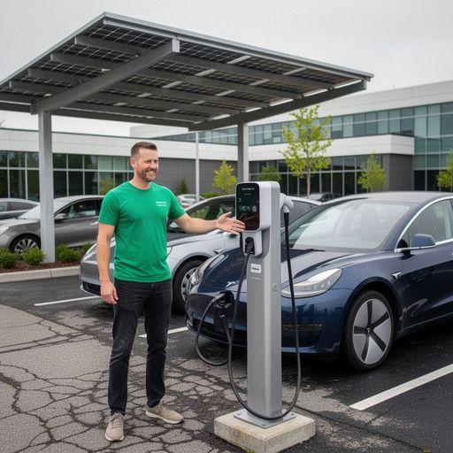 Ladestation für Elektrofahrzeuge mit integrierten Solarpanelen.